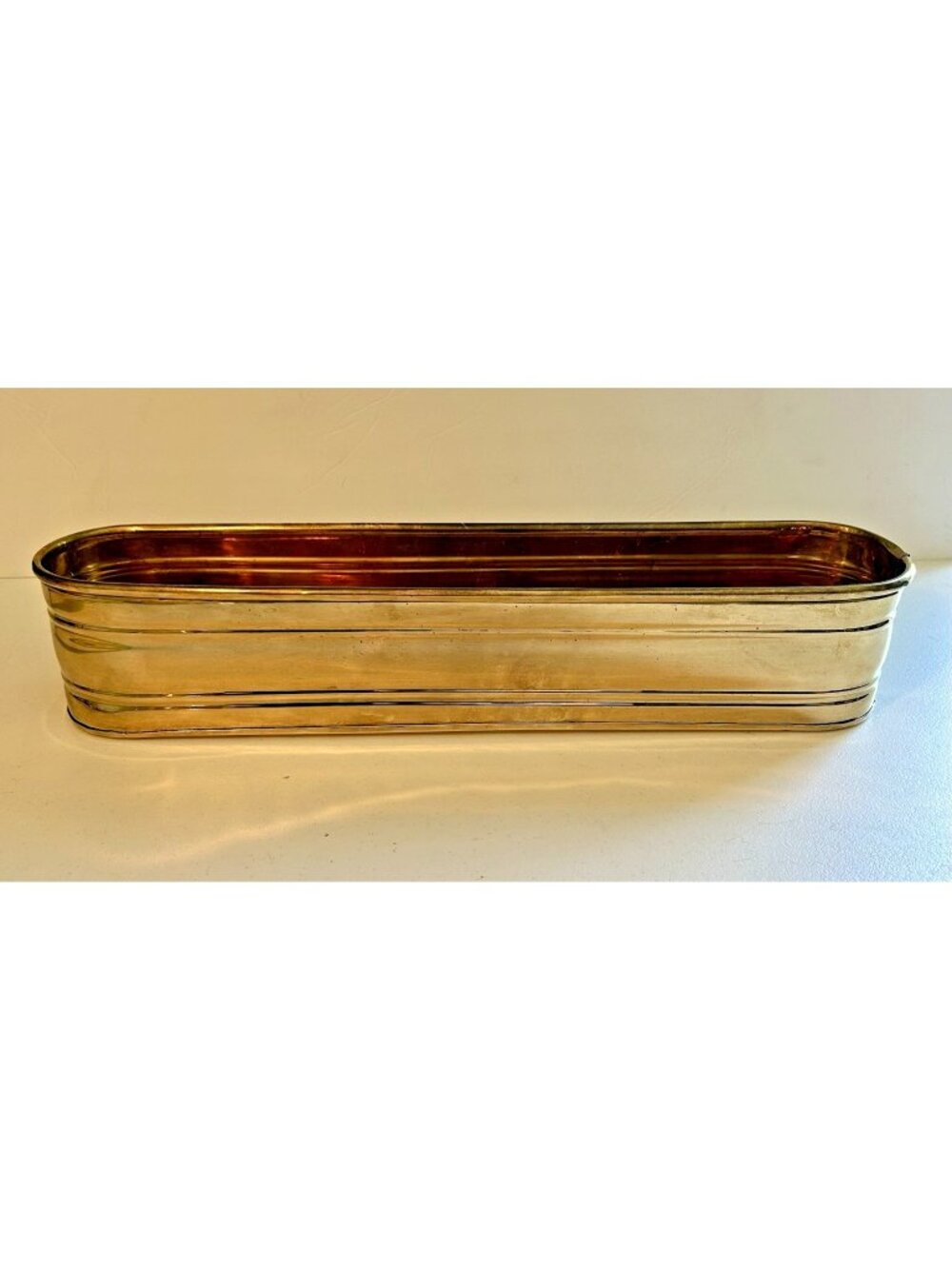 Vintage Bosley 18x4x4" Skinny Oval Brass Planter Rolled Edge Mid Century Modern